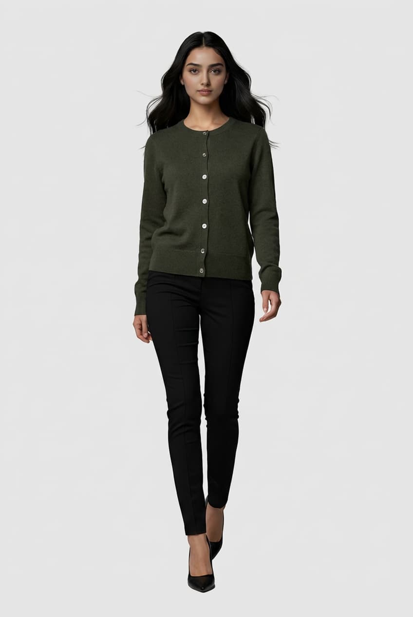 cashmere crew neck cardigan