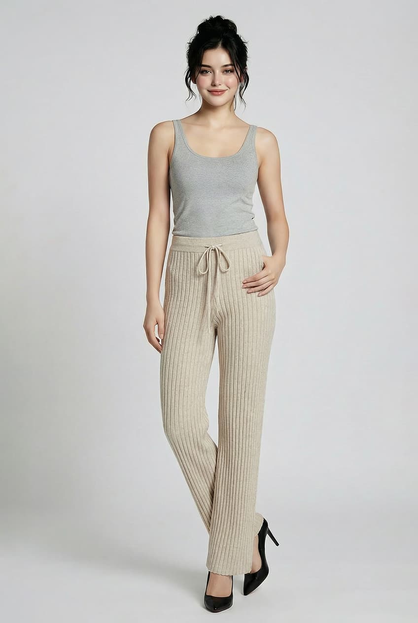 women’s cashmere ribbed wide leg trousers
